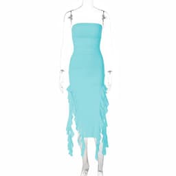 image-Women's Sleeveless Midi Dress - Irregular Tube Top Summer