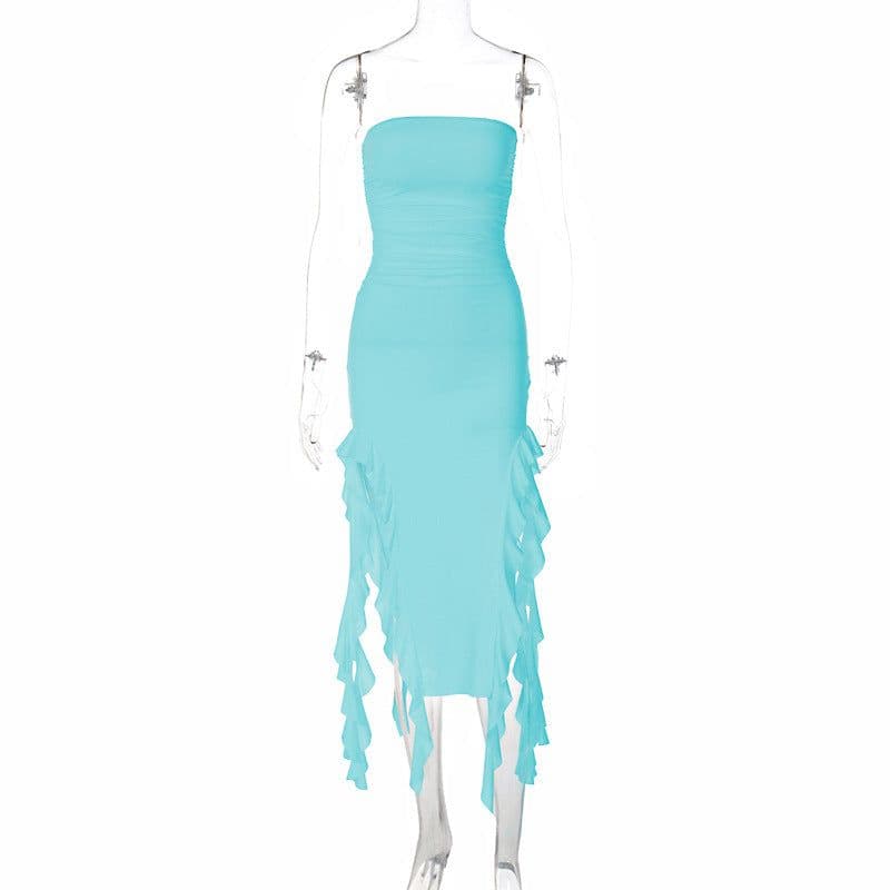 image-Women's Sleeveless Midi Dress - Irregular Tube Top Summer