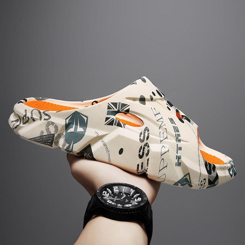 image-Men's EVA Flip Flops - Gray/Orange, Size 45, Anti-Slip