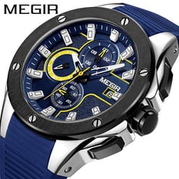 image-MEGIR 30M Waterproof Quartz Sports Watch - Silver 46mm Silicone Strap