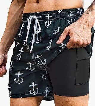 image-Men's 3D Print Swim Trunks - 2 Pack Quick Dry Stretch Shorts with Compression