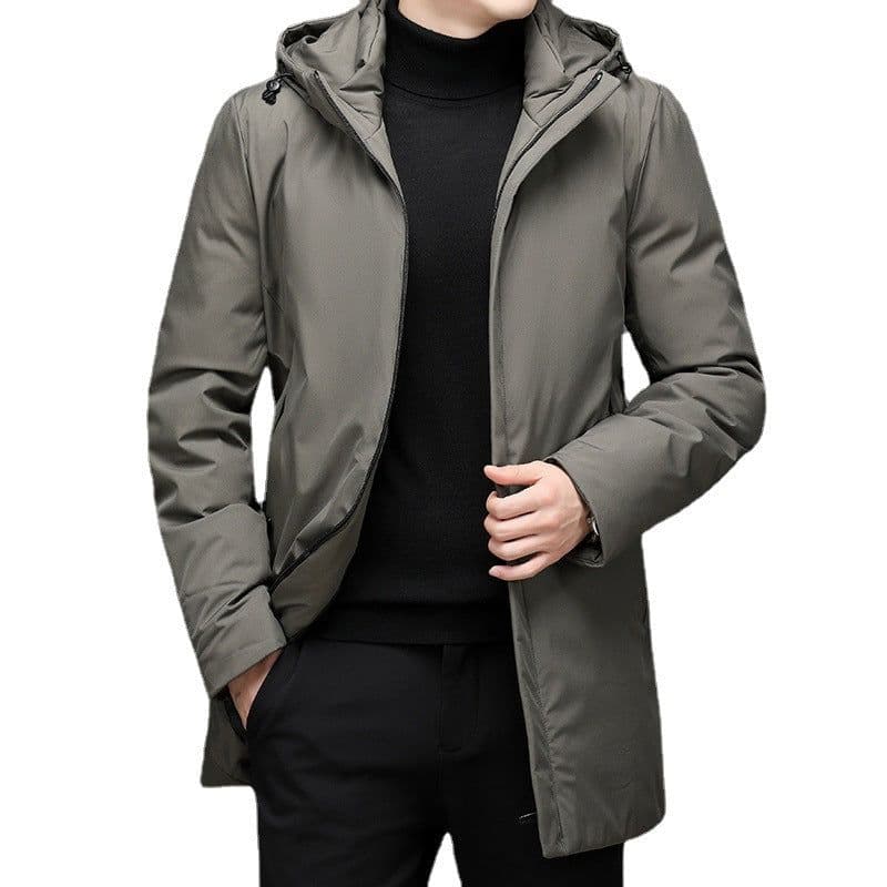 image-Cross-border supply Winter thickened mid-length hooded cotton coat for men Business casual thick down cotton coat for young and middle-aged people