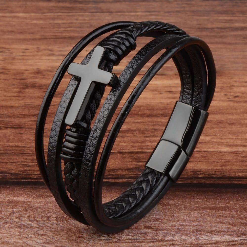 image-Yiwu Yunjin Leather Bracelet Men - Gold 23CM
