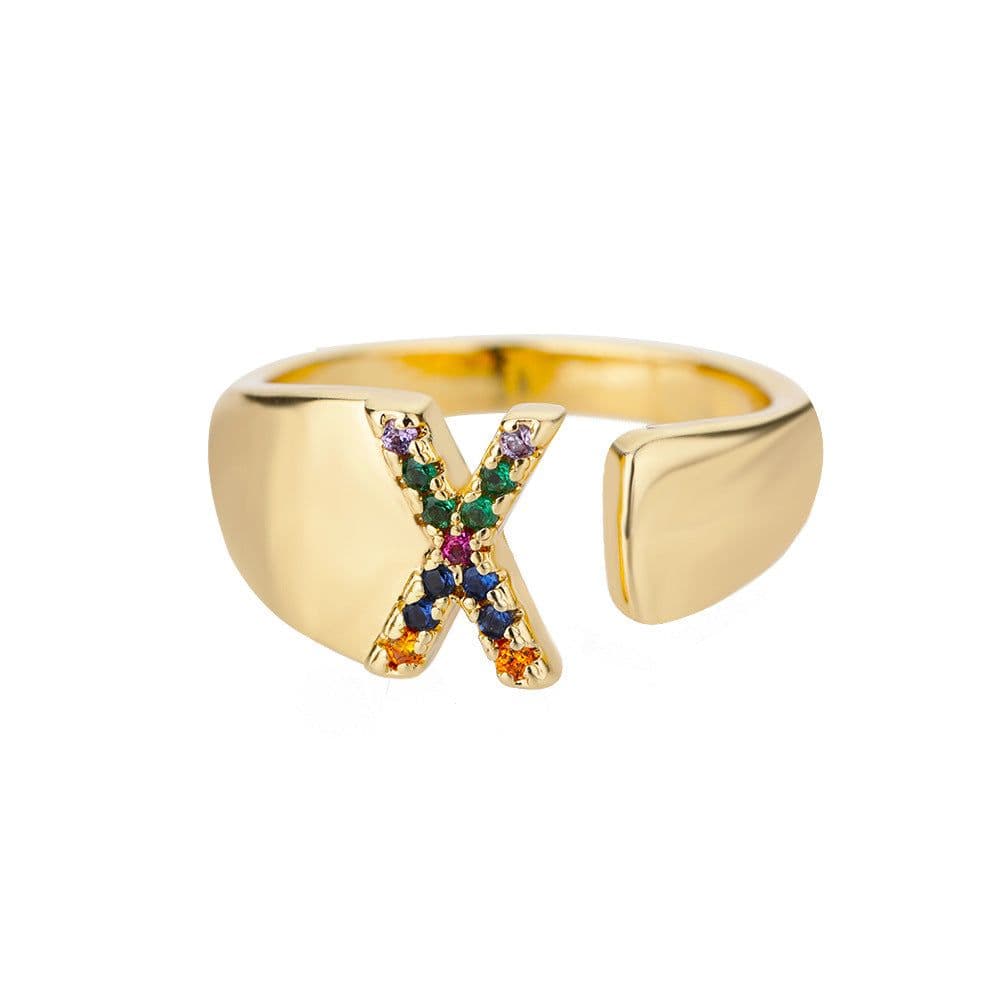 image-Retro Zirconia 26 Letter Adjustable Ring - Personalized Fashion Design