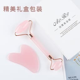 image-Pink crystal roller facial massage stick facial beauty massage plate flower pole double-headed ball full body massager