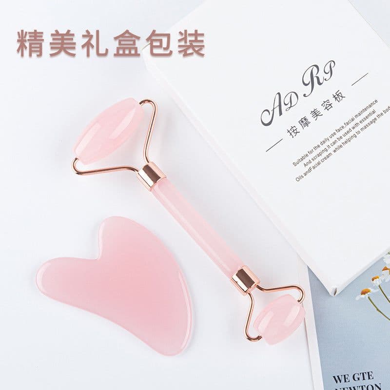 image-Pink crystal roller facial massage stick facial beauty massage plate flower pole double-headed ball full body massager