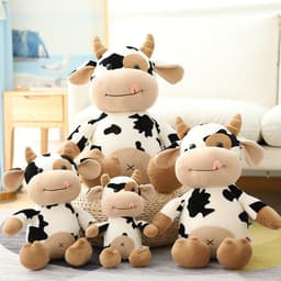 image-Plush Cow Toy - Blue & White Striped - 40cm Gift for Kids