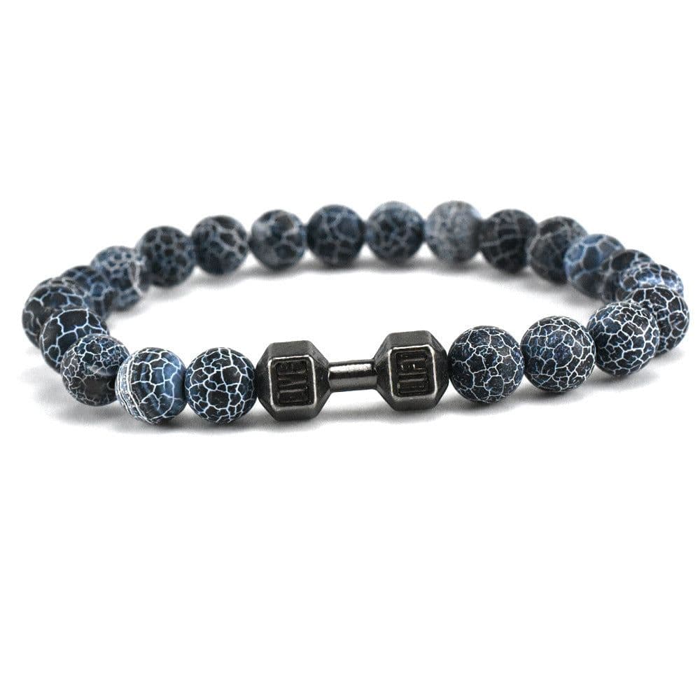image-Cross Border Blue Weathered Stone Beaded Hand Jewelry Frosted Metal Dumbbell Buddha Beads Bracelet Jewelry Fashion Bracelet