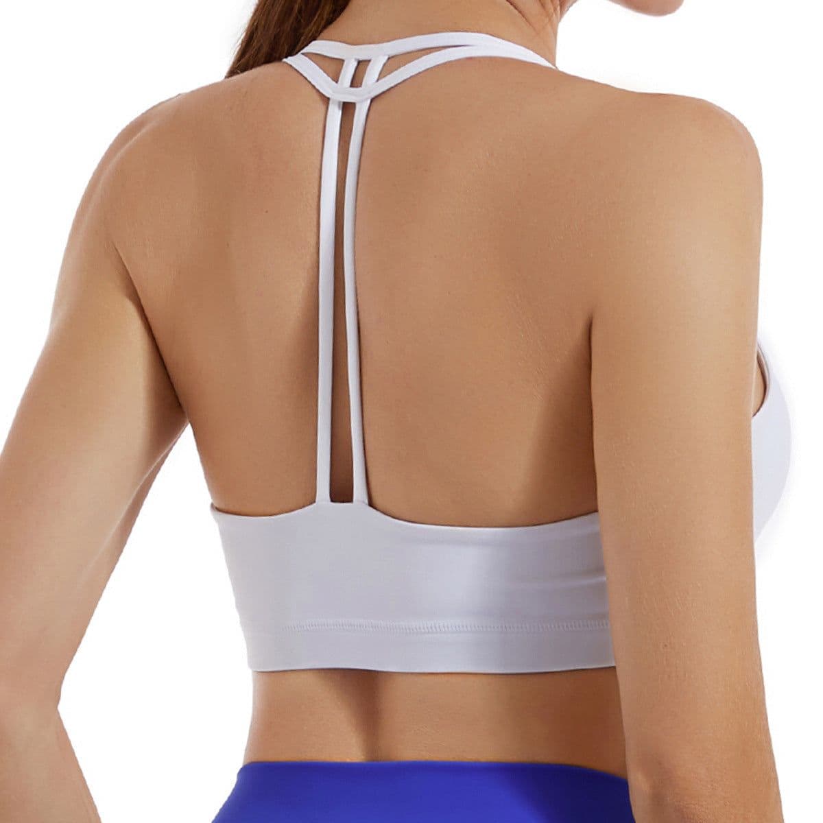 image-Womens Shockproof Gathered Fitness Bra for Running and Yoga Nylon Spandex Nude