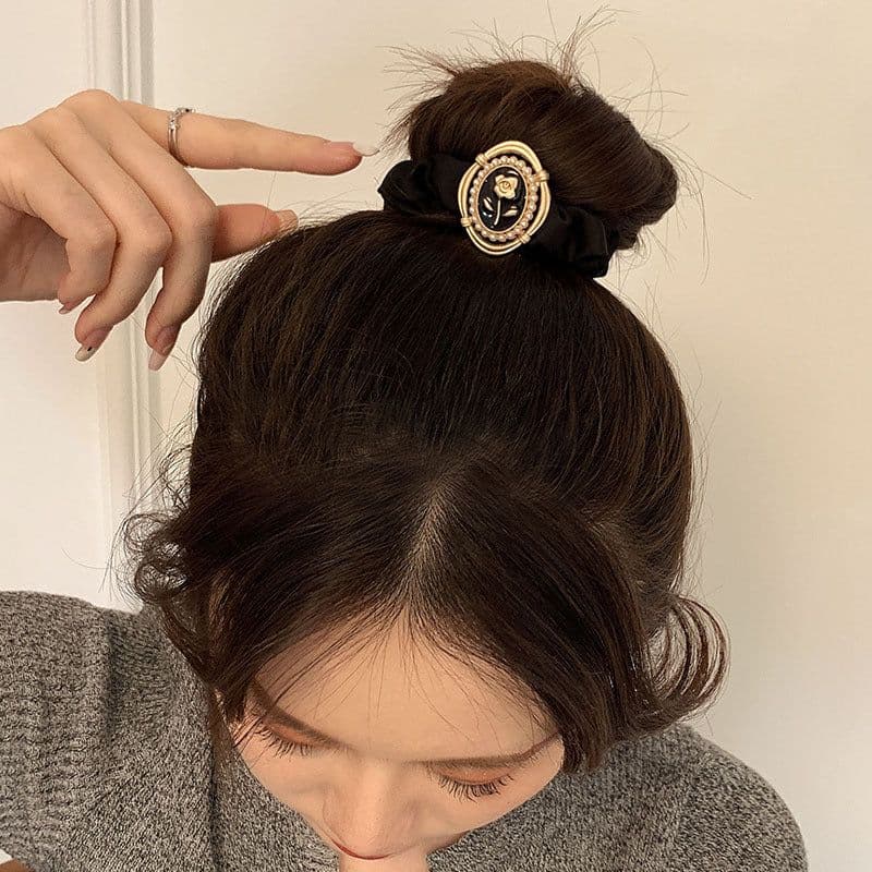 image-French Rose Hair Tie - Black Small Intestine Circle