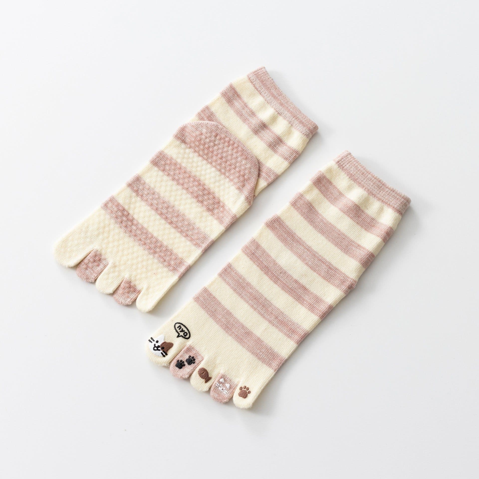 image-Five-Finger Yoga Socks - Cotton Non-Slip Striped Cat
