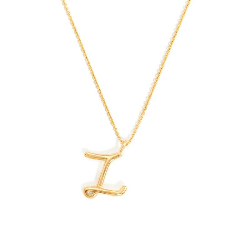 image-Brass Alphabet Necklace Unisex Initial Pendant Gold Plating