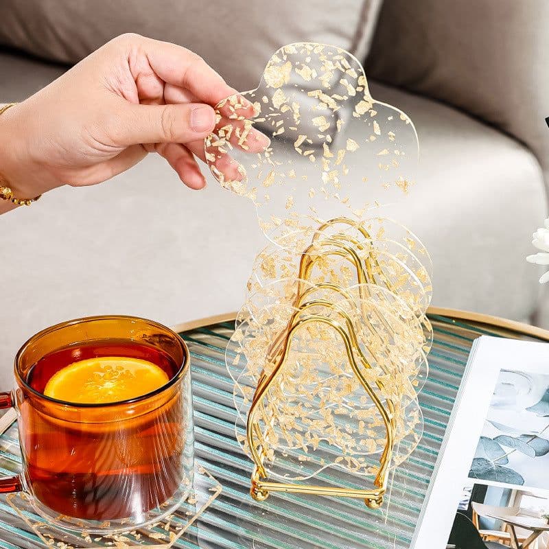 image-Luxury Gold Foil Acrylic Coaster Set - Heat Resistant Nordic Pad