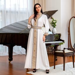 image-AB199 Middle East women's cross-border summer new abaya ladies party robe Muslim evening dress long skirt