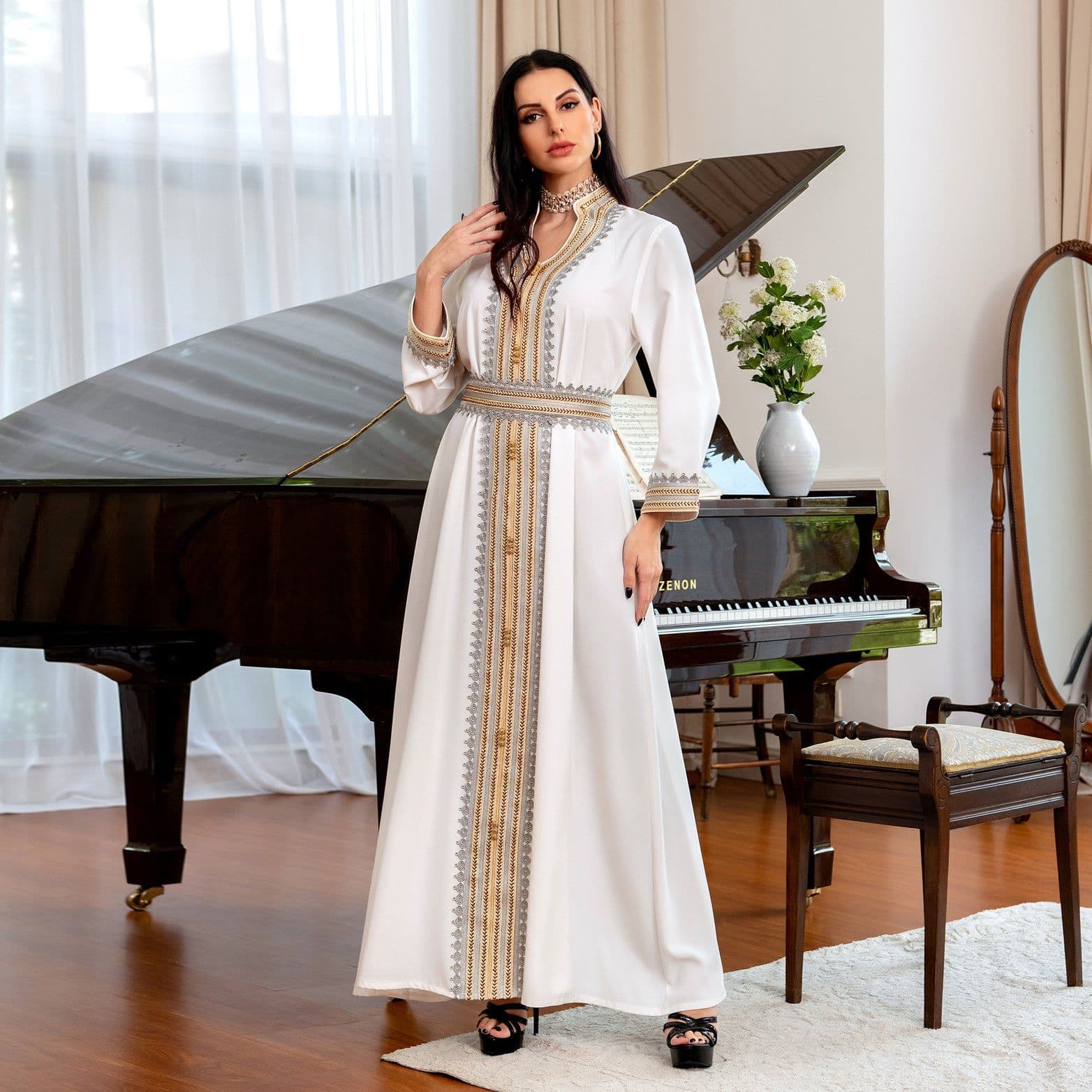 image-AB199 Middle East women's cross-border summer new abaya ladies party robe Muslim evening dress long skirt