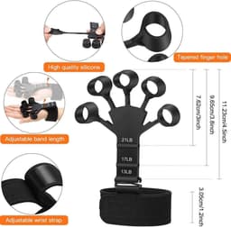 image-Silicone Wrist Tensioner, 5-Finger Exercise Trainer, Silica Gel, Black & Gray