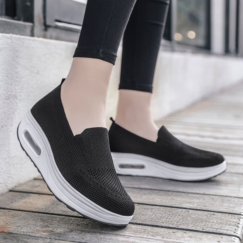 image-Women's Slip-On Woven Walking Shoes - White Flat Heel