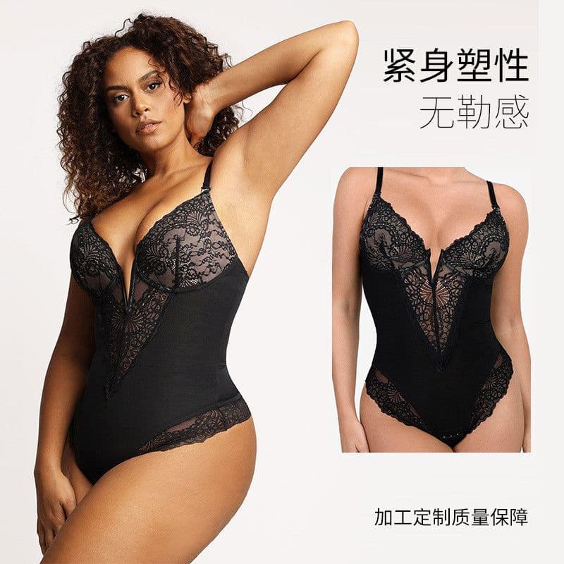 image-Sexy Hua Dai'er Lace Bodysuit - Black, Large Size, Shapewear