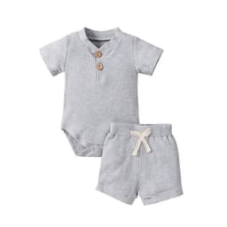 image-2022 summer new short-sleeved pit strip suit boys and girls solid color shorts two-piece foreign trade