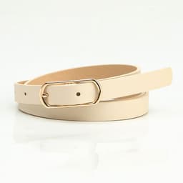image-Women's Thin PU Belt - Beige Oval Buckle