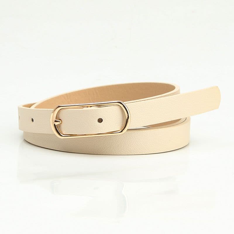 image-Women's Thin PU Belt - Beige Oval Buckle