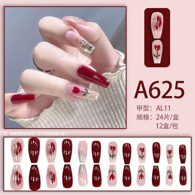 image-Summer and autumn gentle and simple pure lust style wearable nail patches printed solid color French style removable manicure fake nail patches wholesale