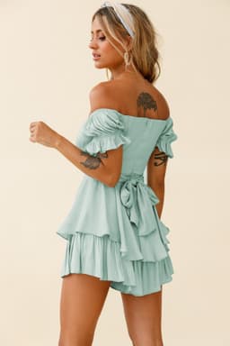 image-Spot wholesale jumpsuit solid color fashion sexy one-word collar lantern lotus leaf sleeve casual summer women's short pants