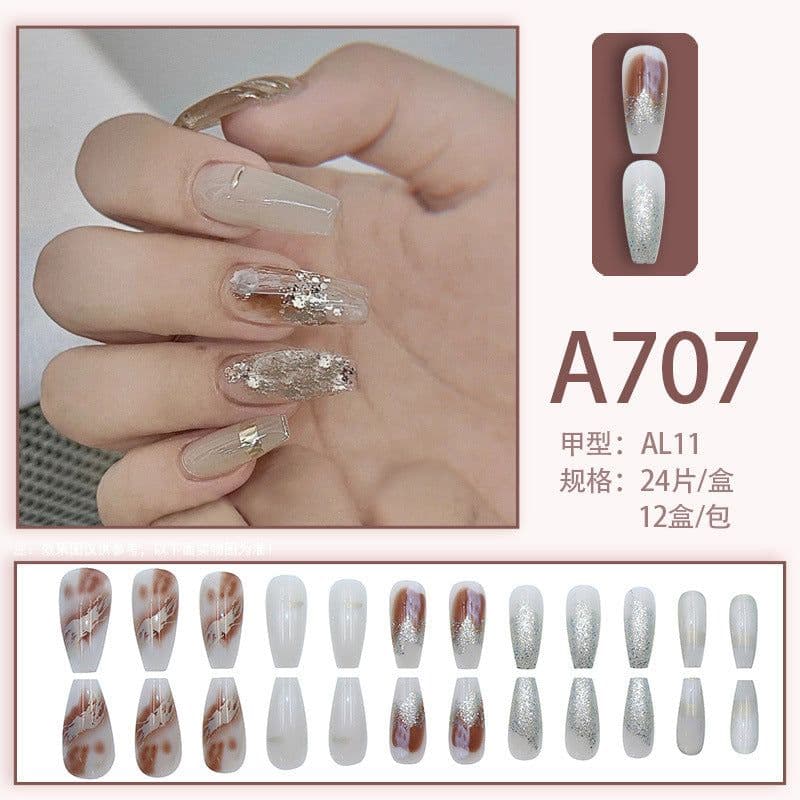 image-Autumn and winter gentle, sweet and pure desire INS style manicure wear nail polish girl whitening printed ice transparent fake nail polish