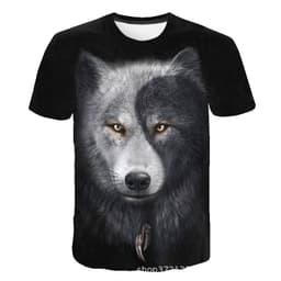 image-Men's 3D Digital Print Wolf T-Shirt - Black Casual
