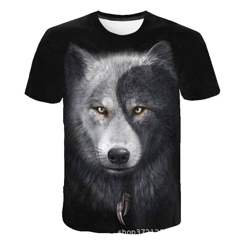 image-Men's 3D Digital Print Wolf T-Shirt - Black Casual