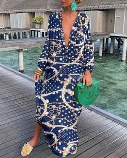 image-Autumn V-Neck Long-Sleeved Dress Women's XXL Polyester