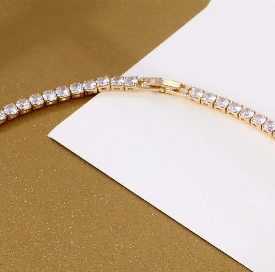 image-Tennis Chain Necklace - Copper Zirconia 4mm 16" White Gold