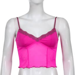 image-European and American foreign trade cross-border ins women's clothing see-through mesh lace stitching exposed navel slim camisole vest