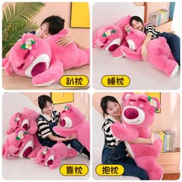 image-Strawberry Bear Plush Toy Pink Soft Doll