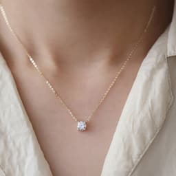 image-Sterling Silver Necklace Plated 14K Gold One Carat Diamond Four Claw Pendant