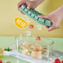 image-Ice Cube Tray - Beige Two-Layer Portable Ice Box