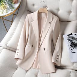 image-Women's Slim Suit Jacket - Apricot Mesh