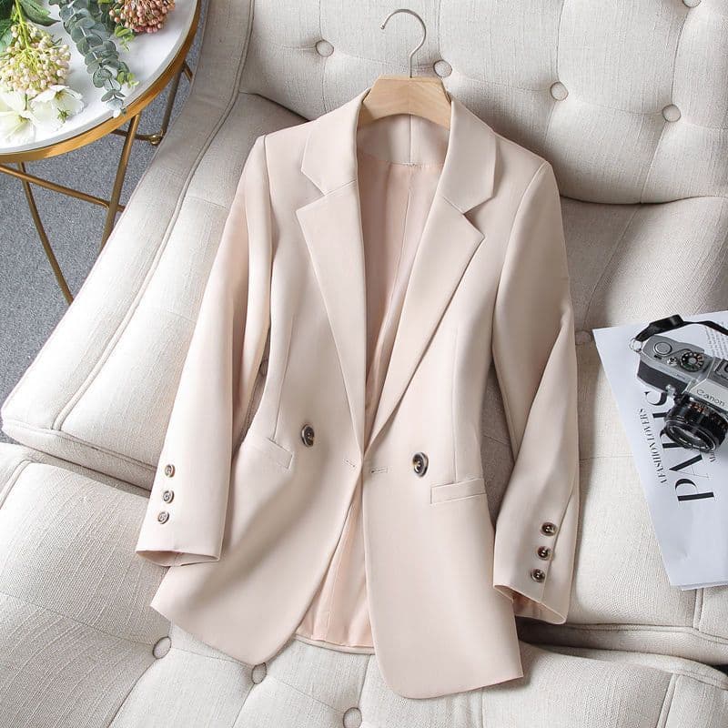 image-Women's Slim Suit Jacket - Apricot Mesh