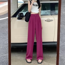 image-Women's High-Waist Wide-Leg Pants - Pink Polyester