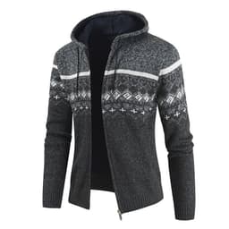 image-Dark Gray Stand Collar Cardigan With Velvet Thickened Knit Sweater Jacket 3XL