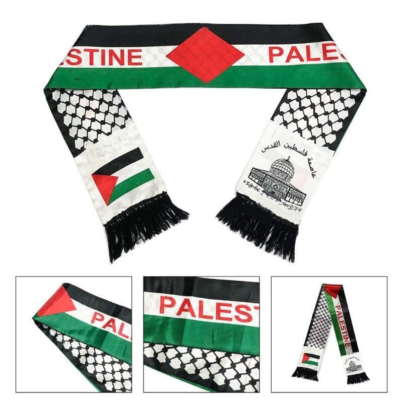 image-Palestinian Flag Satin Scarf 14*130 cm Ethnic Wedding Decoration