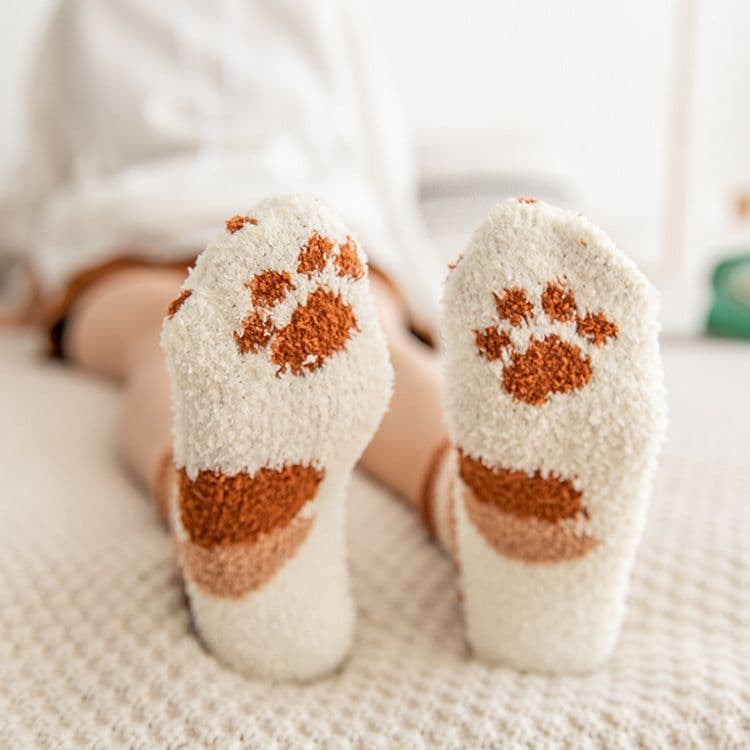 image-Coral Velvet Winter Warm Thickened Cat Socks for Women - Blue Medium Tube
