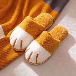 image-Youpu Plush Cat Paw Slippers - Light Gray Unisex 44-45