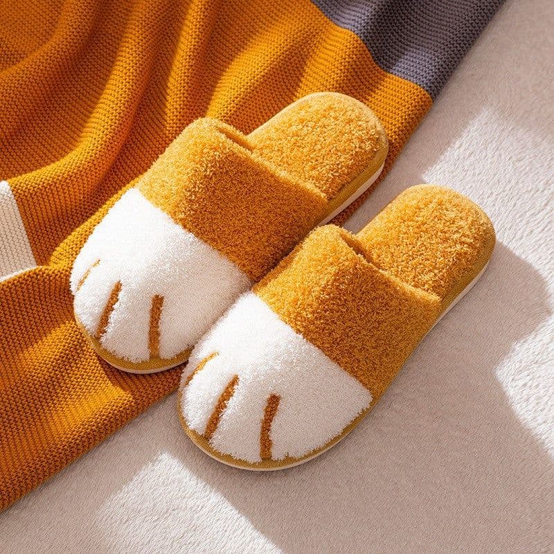 image-Youpu Plush Cat Paw Slippers - Light Gray Unisex 44-45
