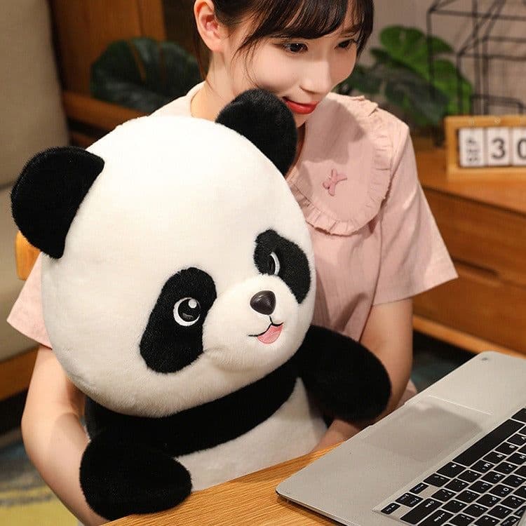 image-Giant Panda Plush Pillow - Cute Cartoon Design - 50cm Red Scarf Style