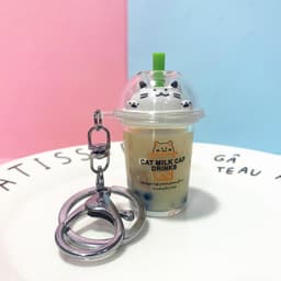 image-Cat Milk Tea Cup Keychain - Pearl Acrylic