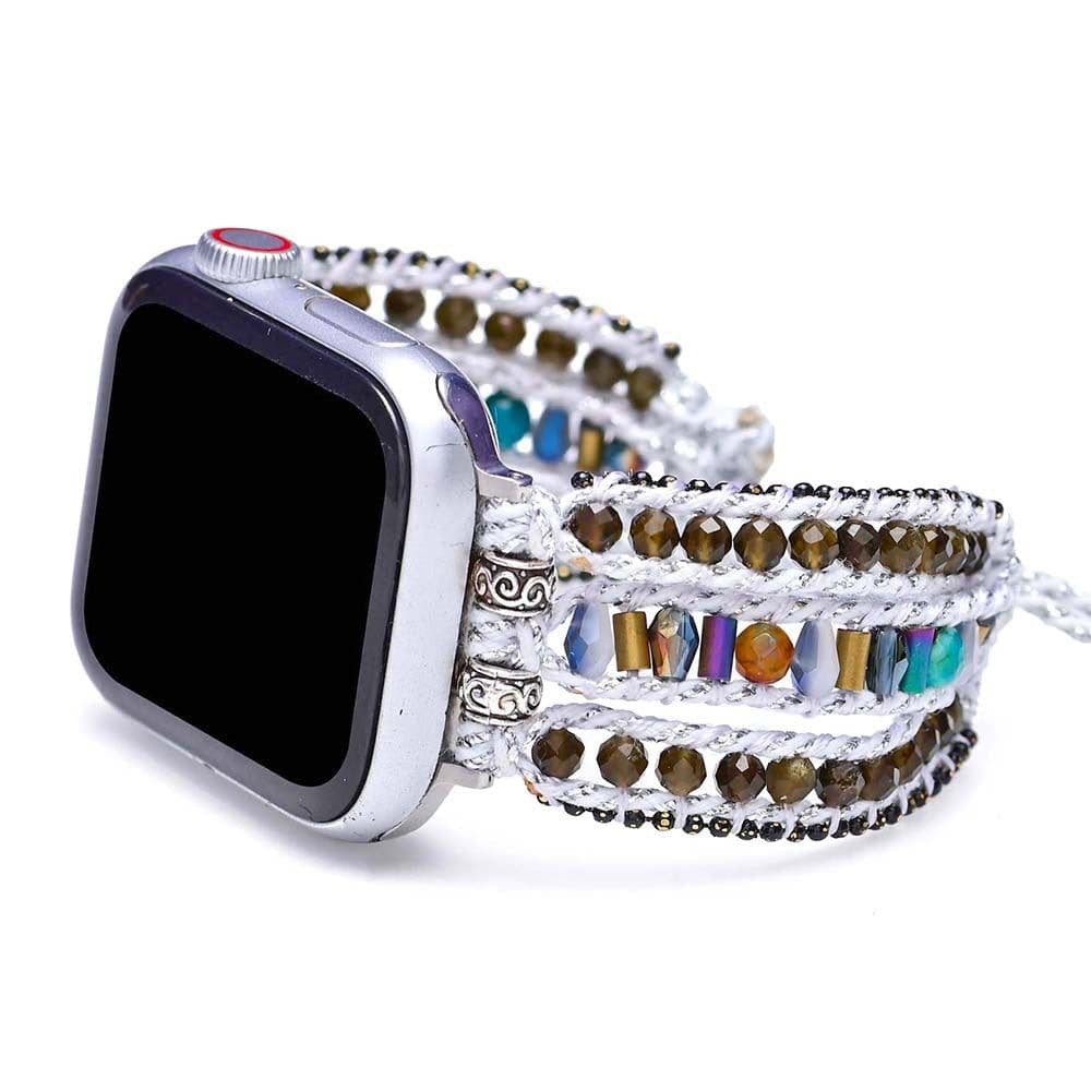 image-Foreign trade e-commerce new obsidian natural stone woven apple watch strap bohemian style apple watch strap wholesale