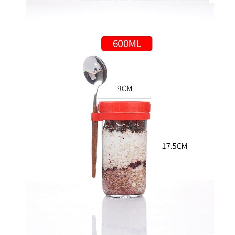 image-Oatmeal Cup Overnight Oatmeal Cup Breakfast Cup with Spoon Lid Mason Cup Glass Salad Jar Yogurt Cup
