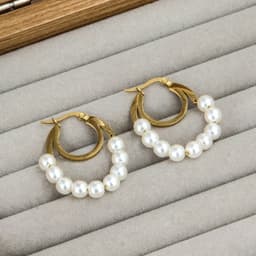 image-Baroque Pearl Earrings - Gold Plated Stainless Steel