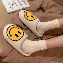 image-Women's Plush Slippers - Lightning Blue Smiley